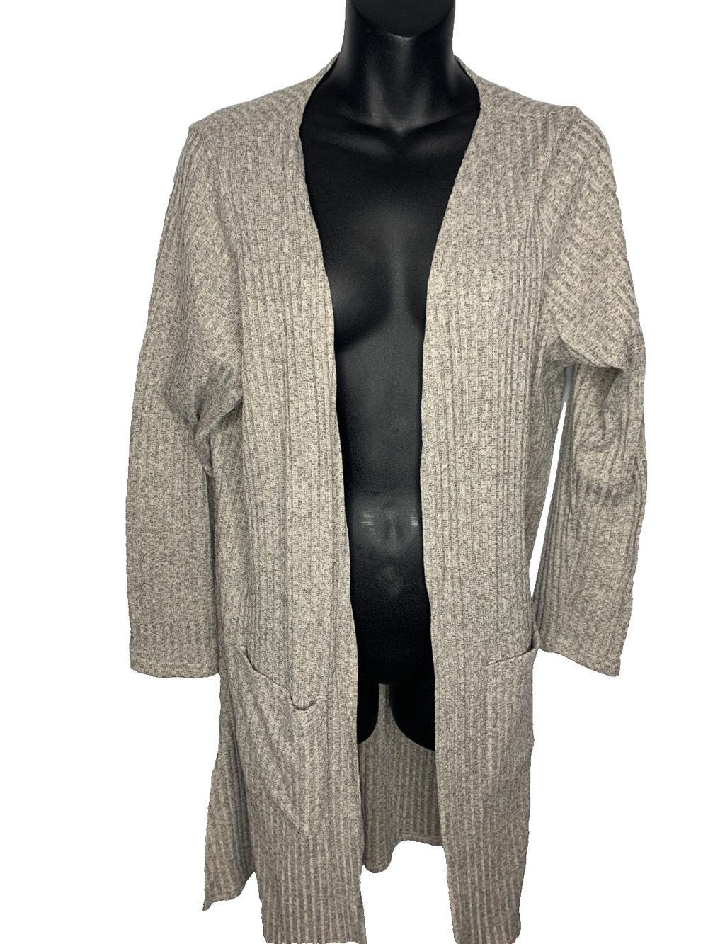 Wilde Women's 1x Ribbed Gray Open Cardigan Gray Mid Length